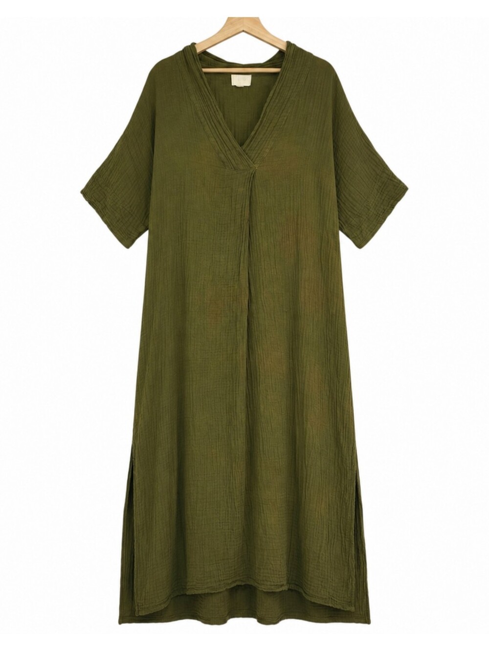 Honest Cotton Tulum Olive Cotton Gauze Handmade Oversized Maxi Dress - Picture 2 of 15